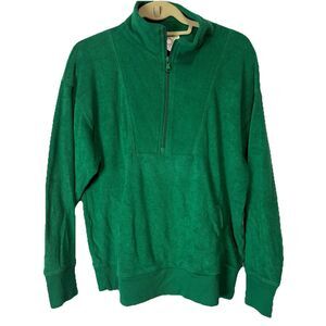 Aerie Kelly Green 1/4 Zip Terry Oversized Sweater Size S Offline Cozy